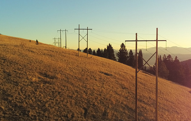 Transmission lines at sunset
